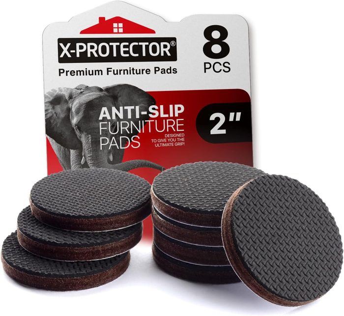 X-PROTECTOR Non-Slip Furniture Pads – 8-Pack 2" Self-Adhesive Rubber Grippers for Floor Protection - Image 1