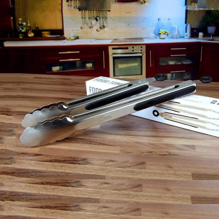Hotec Stainless Steel Kitchen Tongs Set – 9" & 12" Locking Food Tongs with Non-Slip Grip - Image 1