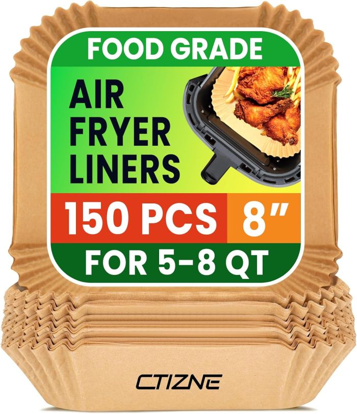 Air Fryer Disposable Paper Liners – 150-Pack, 8" Non-Stick Parchment Liners for Airfryer & Oven - Image 1