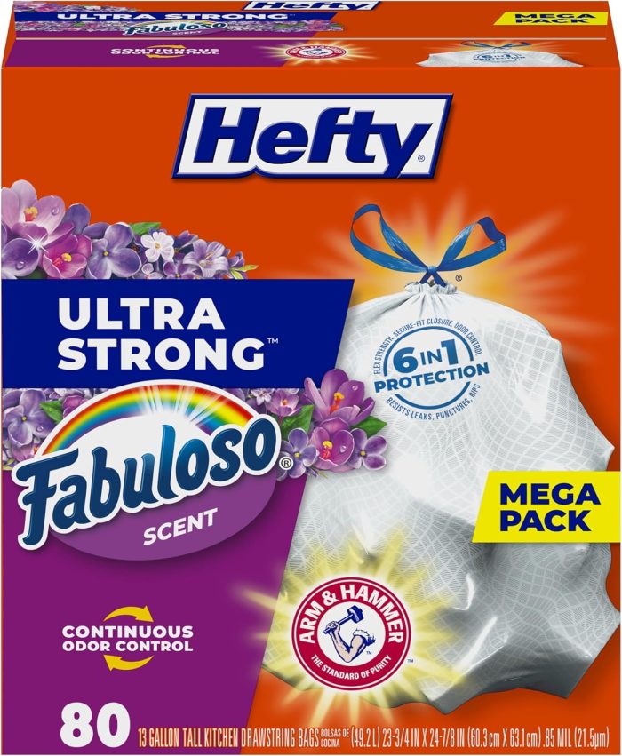 Hefty Ultra Strong 13 Gallon Trash Bags – Leak & Puncture Resistant, Fabuloso Scent, 80 Count - Image 1