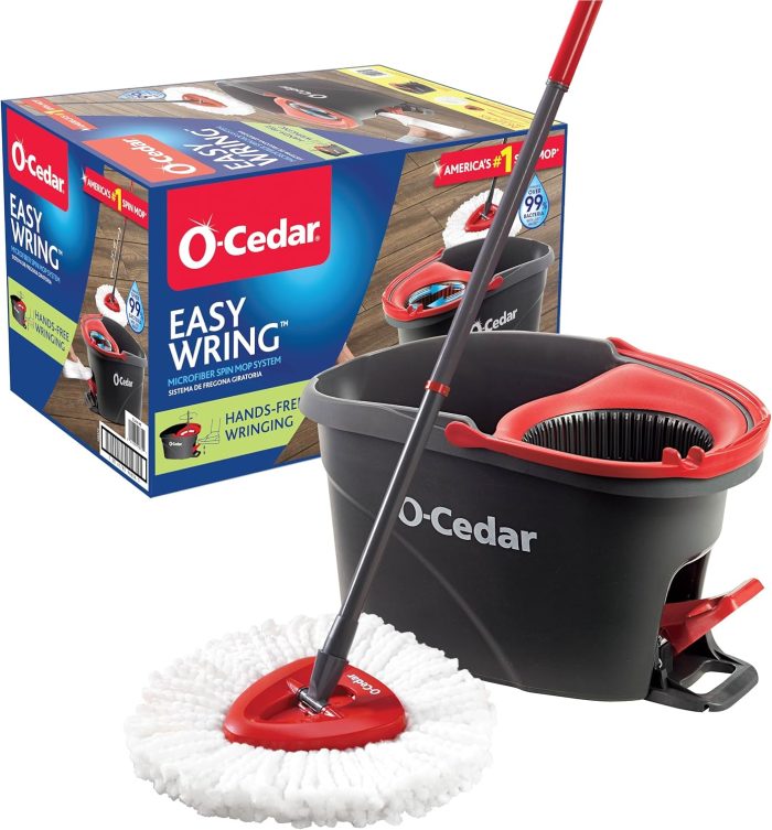 O-Cedar EasyWring Microfiber Spin Mop & Bucket Cleaning System – Red/Gray, Standard Size - Image 1