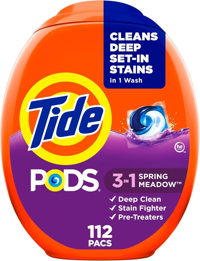 Tide PODS 3-in-1 Laundry Detergent Pacs – 112 Count, Spring Meadow Scent, HE Compatible - Image 1